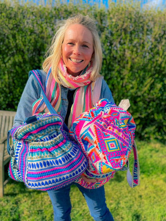 Embroidered Overnight Bag, Green, Blue and Pink