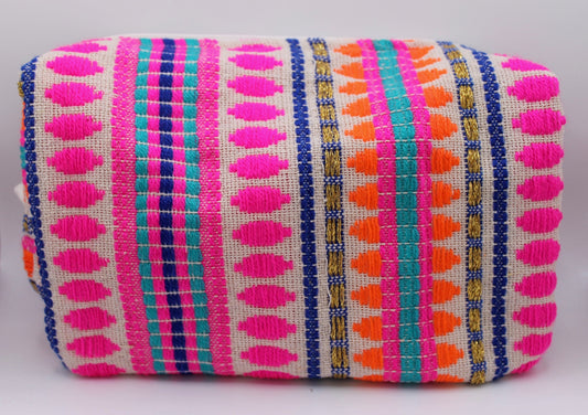 Embroidered Pouch - Pink and Orange