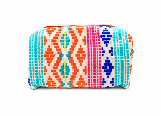 Embroidered Pouch, Orange, Pink and Green