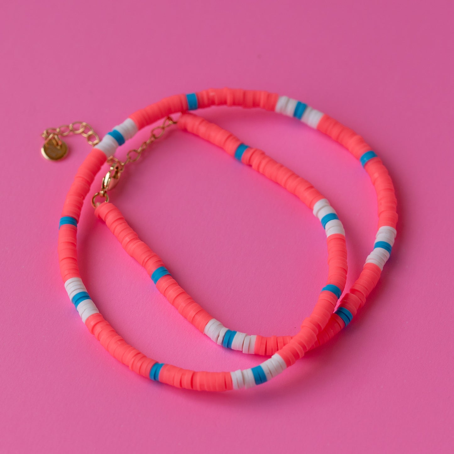 Salcombe Necklace Neon Coral, White, Blue