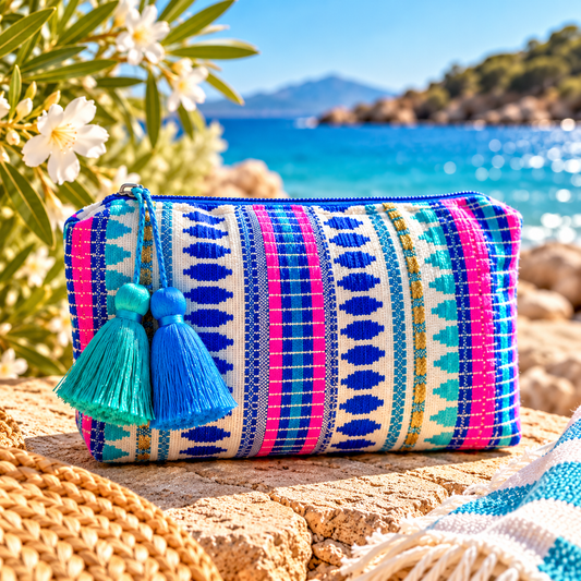 Embroidered Pouch, Green,Blue, Pink