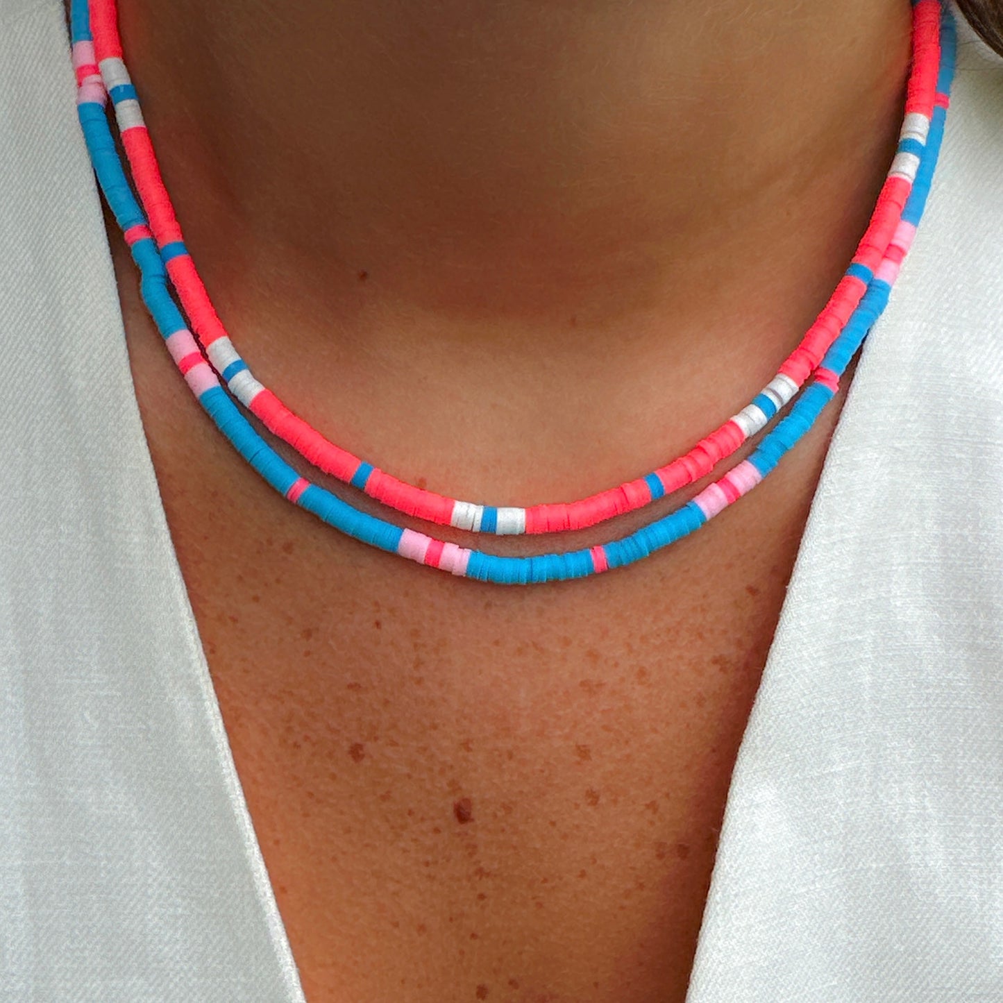 Salcombe Necklace Neon Coral, White, Blue