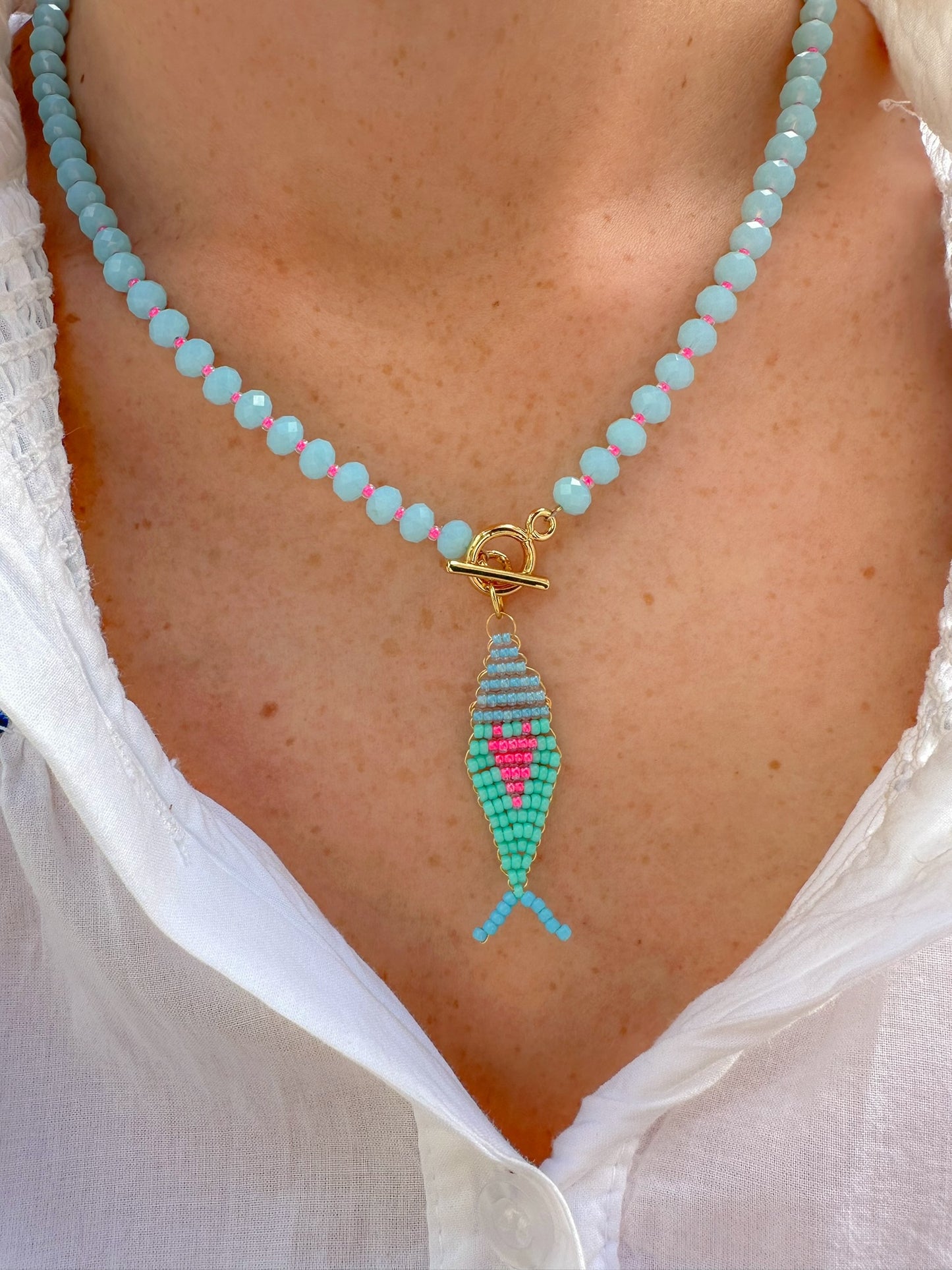 Keep Swimming Fish Necklace - Turquoise