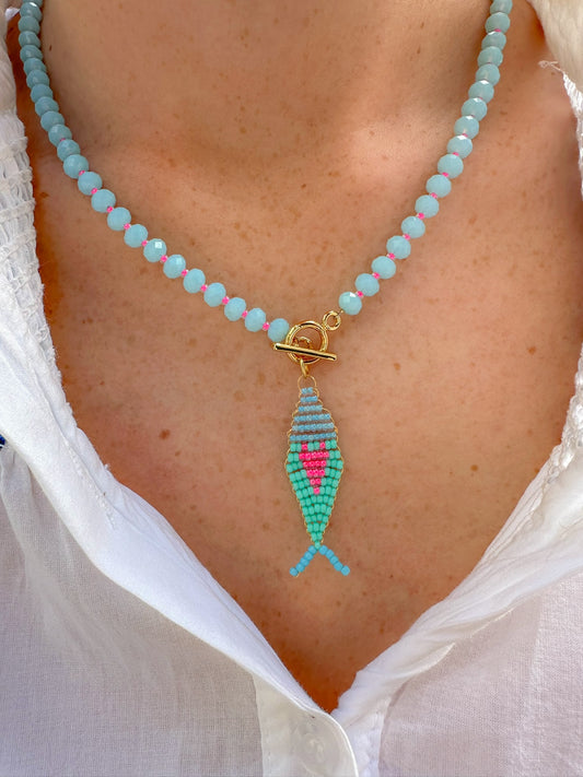 Keep Swimming Fish Necklace - Turquoise