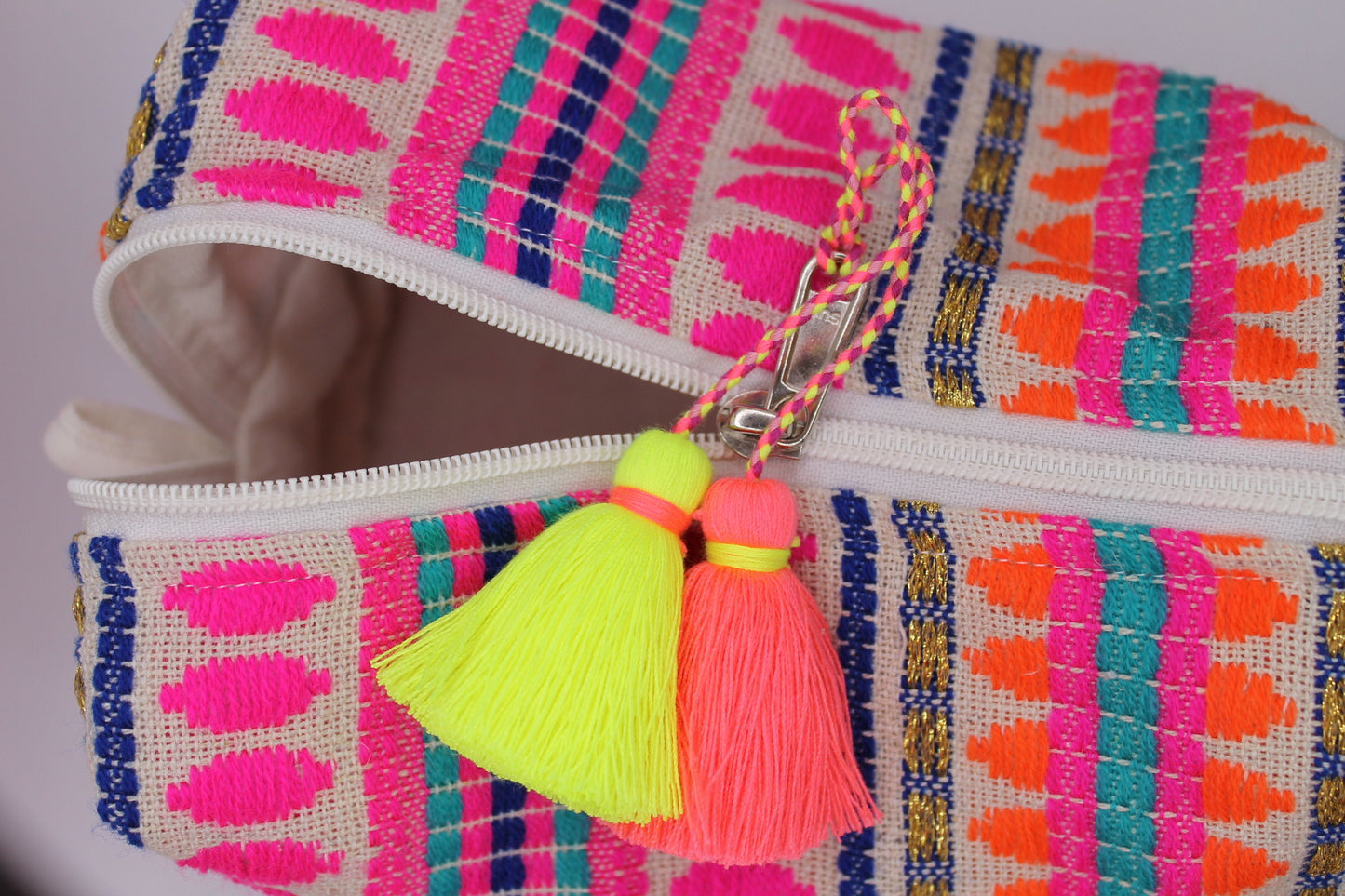 Embroidered Pouch - Pink and Orange