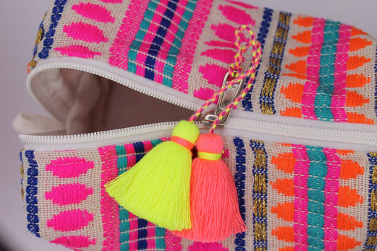 Embroidered Pouch - Pink and Orange