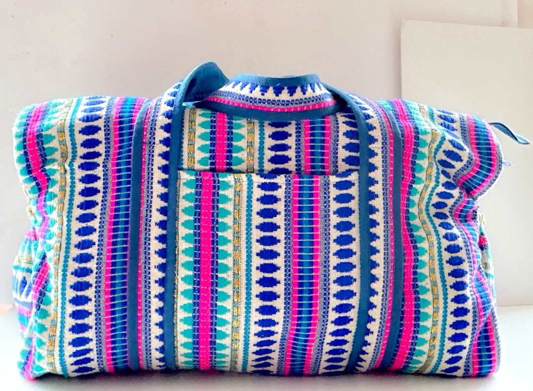 Embroidered Overnight Bag, Green, Blue and Pink